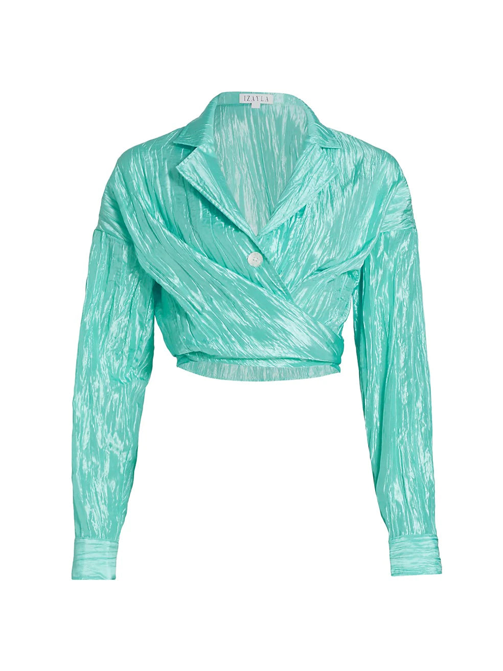 Crinkled Taffeta Tie Front Shirt | Tiffany Blue - IZAYLA