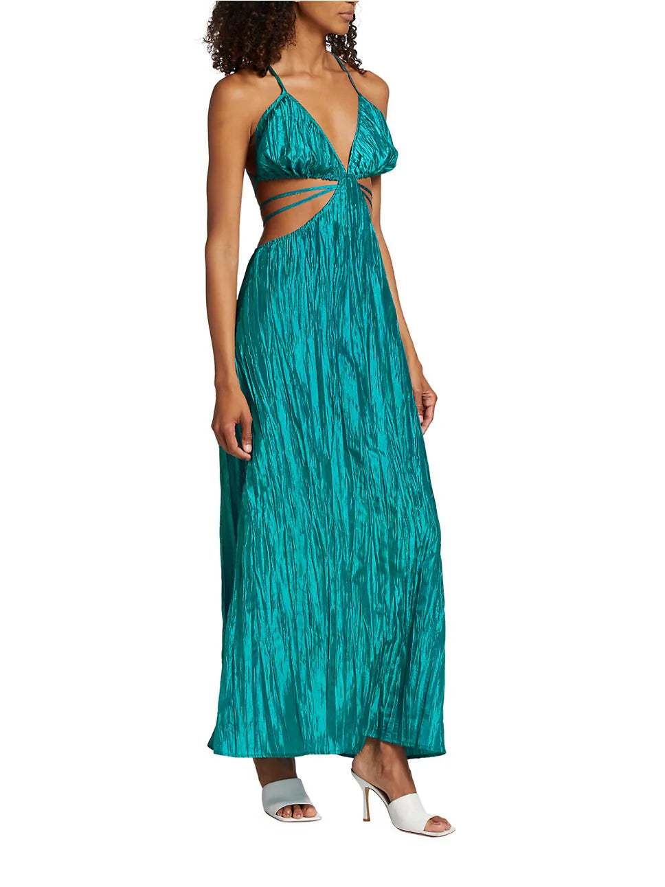 Crinkle Taffeta Cut Out Dress Teal