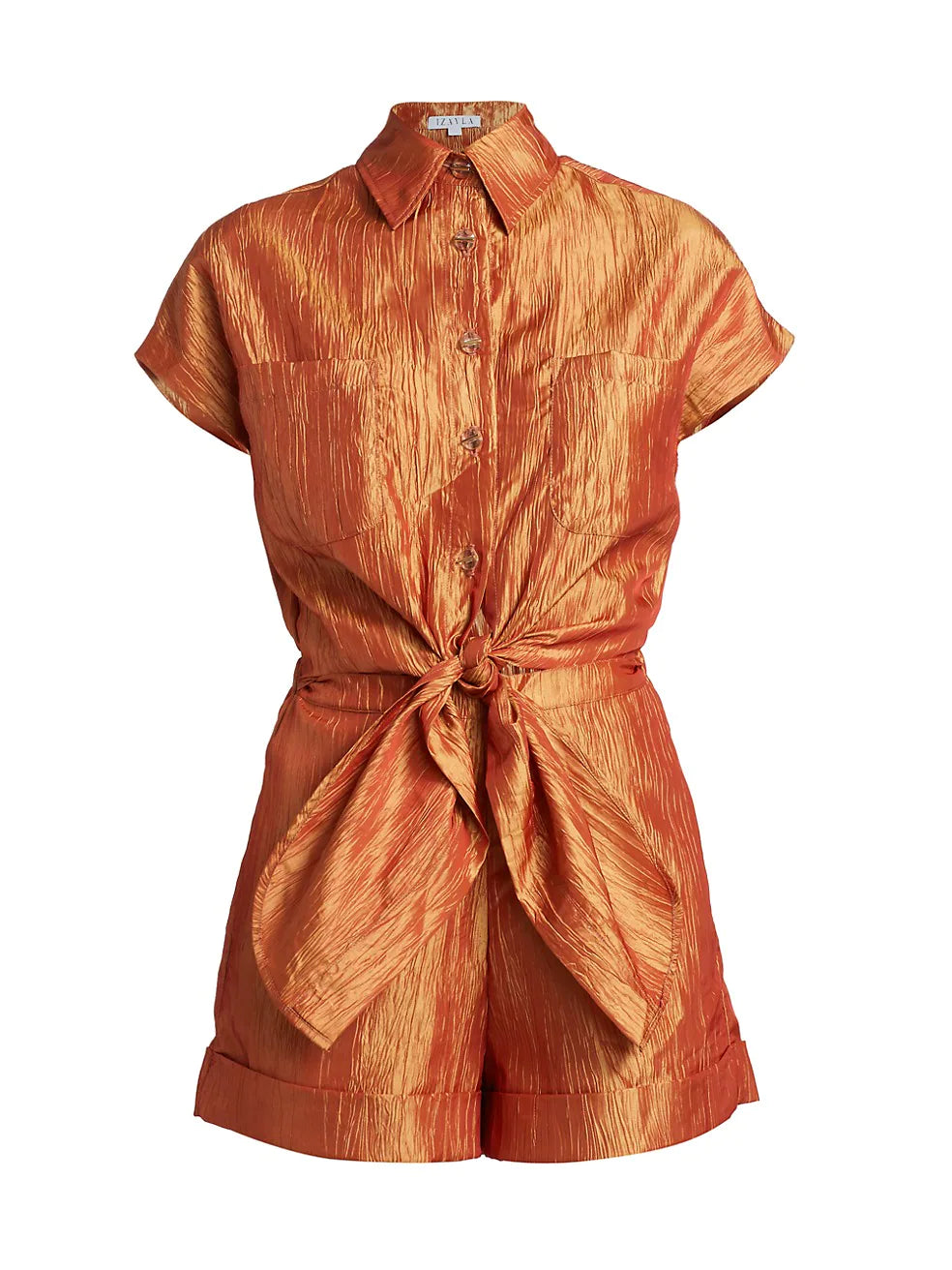 Crinkled Tafetta Tie Front Playsuit - IZAYLA